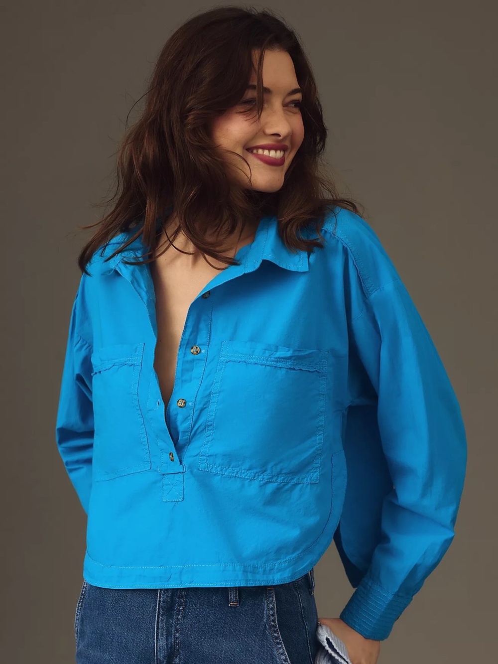 Anthropologie Pilcro Back Slit 100% Cotton Buttondown Shirt Blue M/P